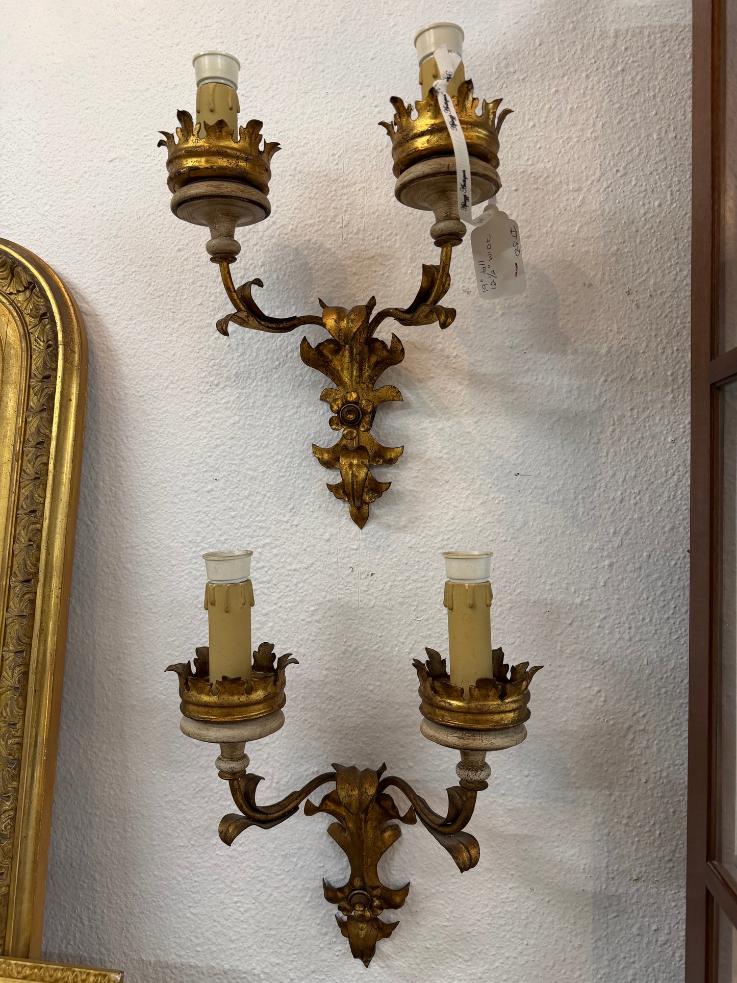 2 Sconces With Crowns, Parma Italy, 12"l x 7"w x16"T