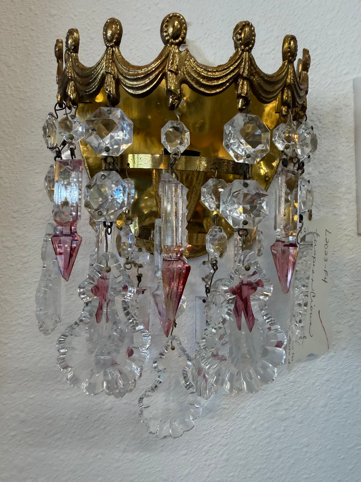 European Crown Sconces With Colored Crystals