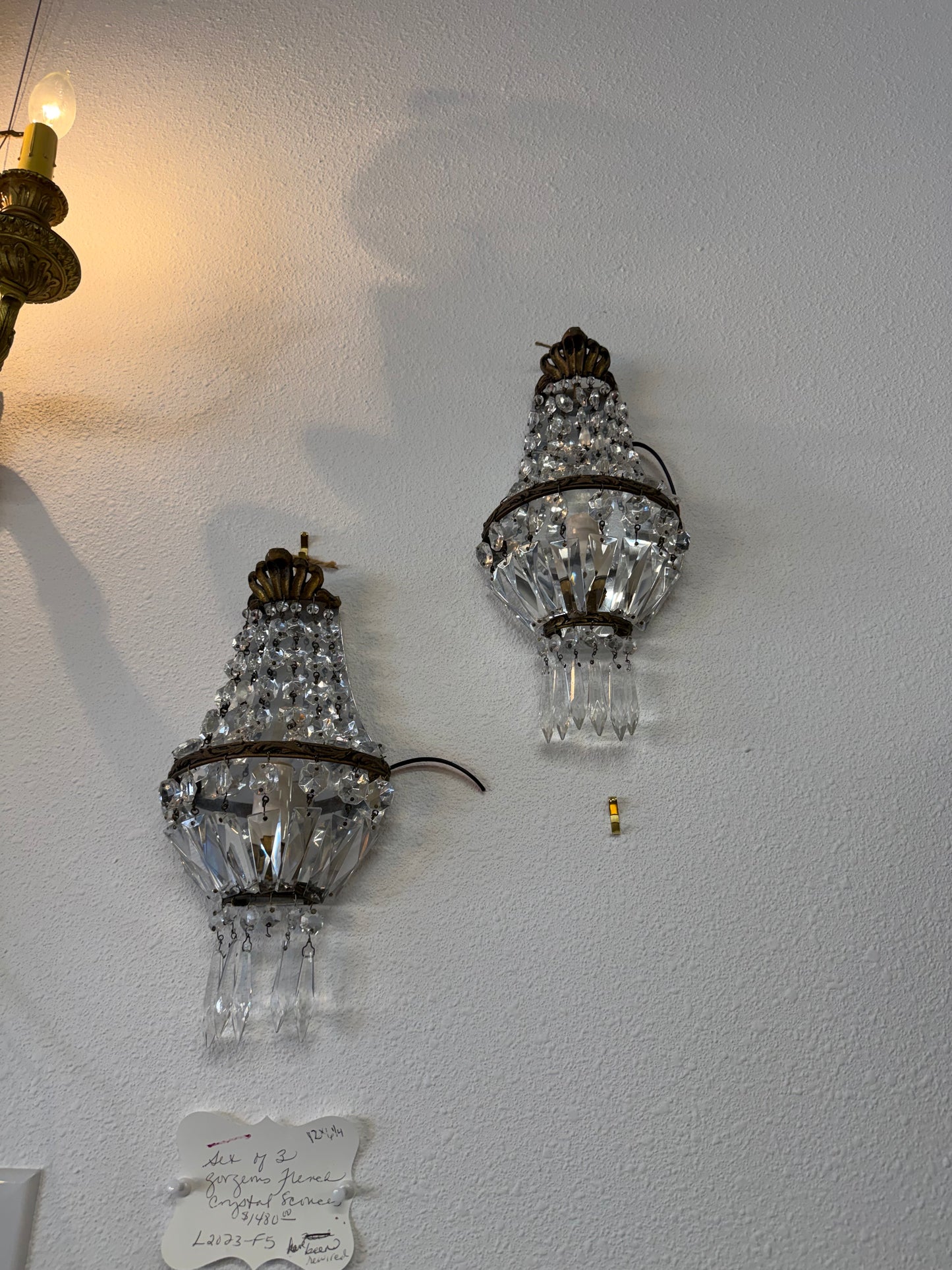 3 French Crystal Sconces, Rewired