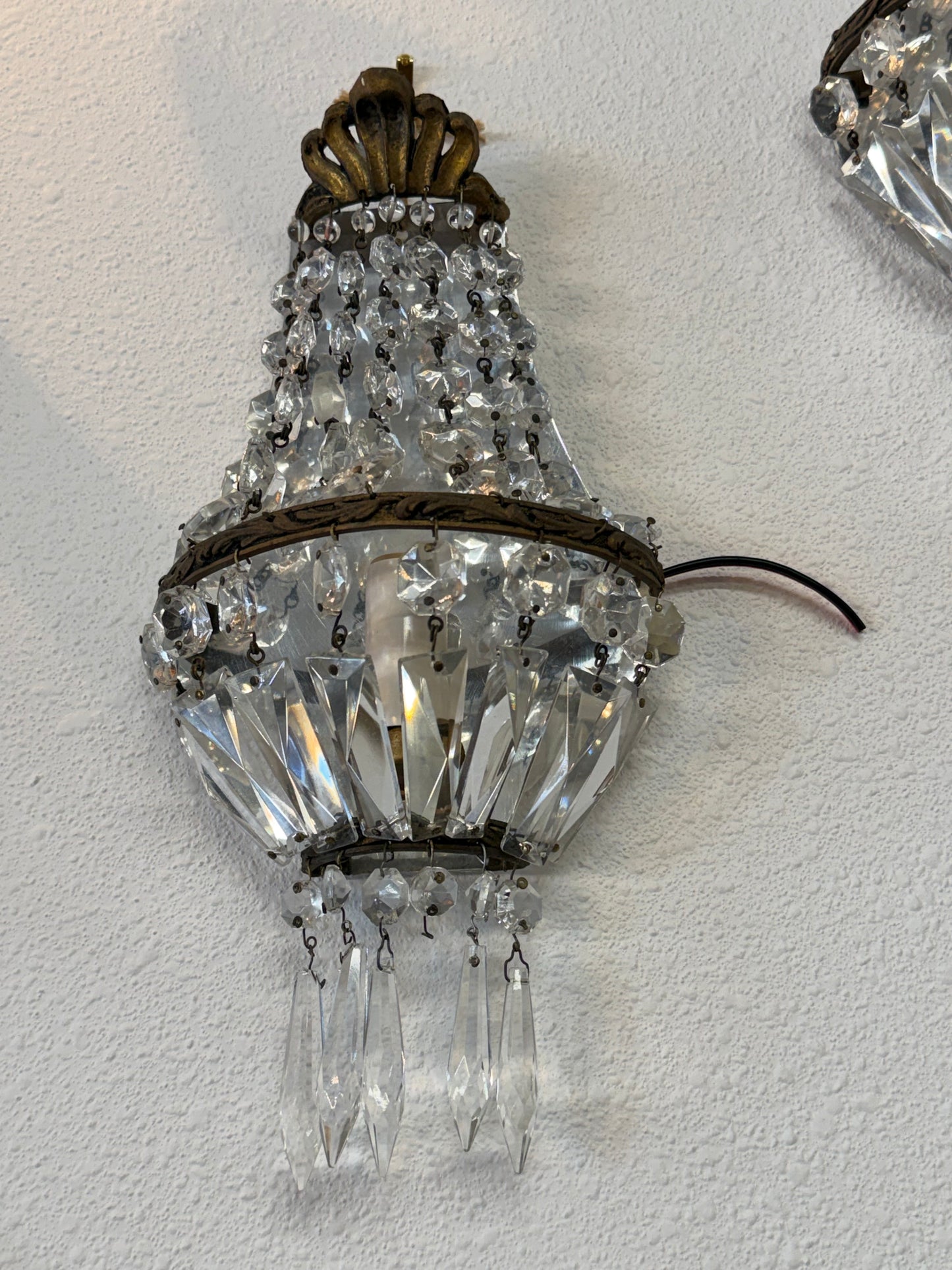 3 French Crystal Sconces, Rewired
