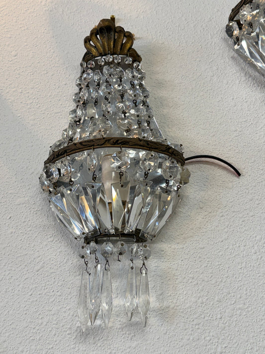 3 French Crystal Sconces, Rewired