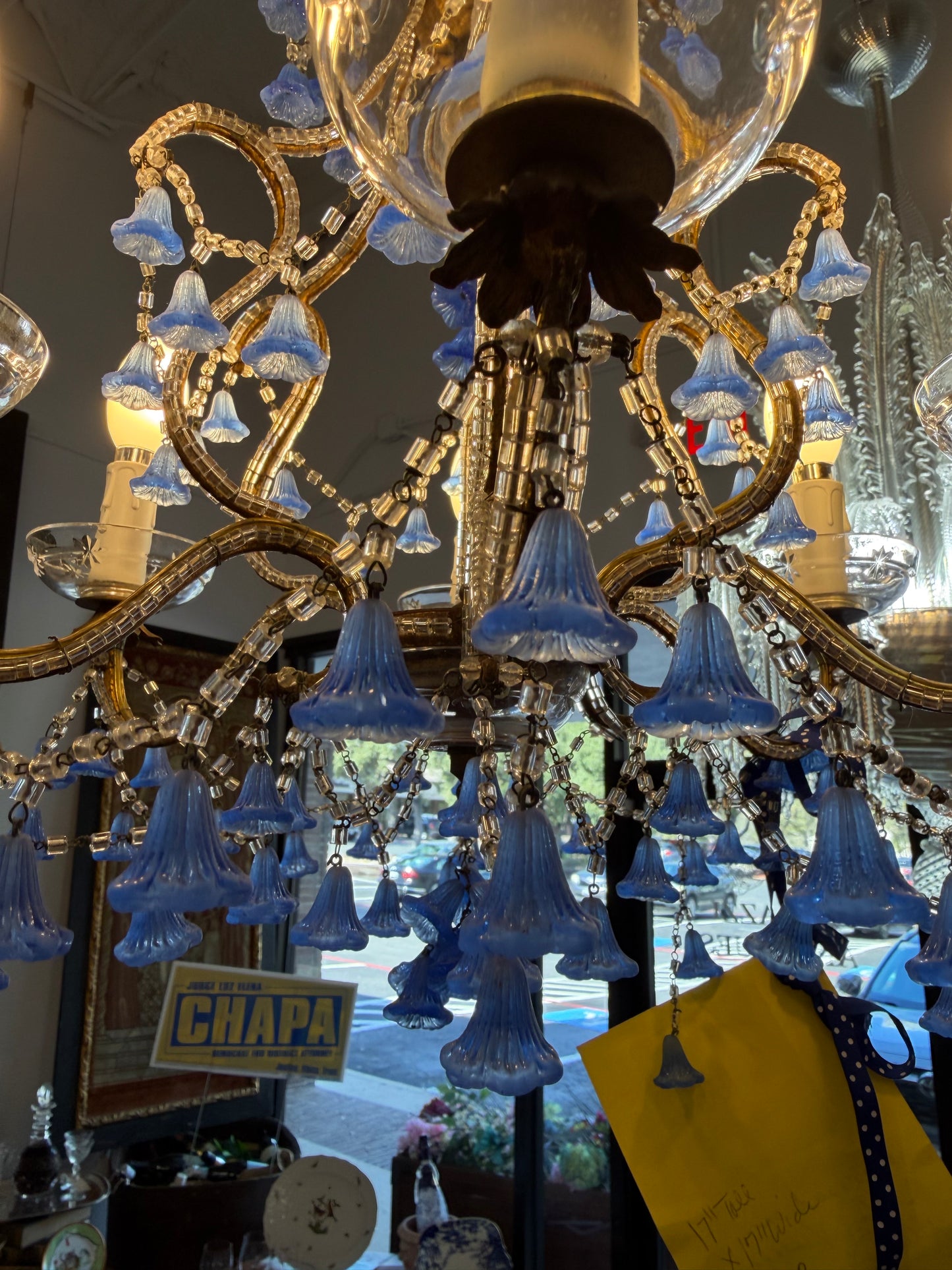 Vintage Blue Drop And Crystal Chandelier, Purchased In Italy,