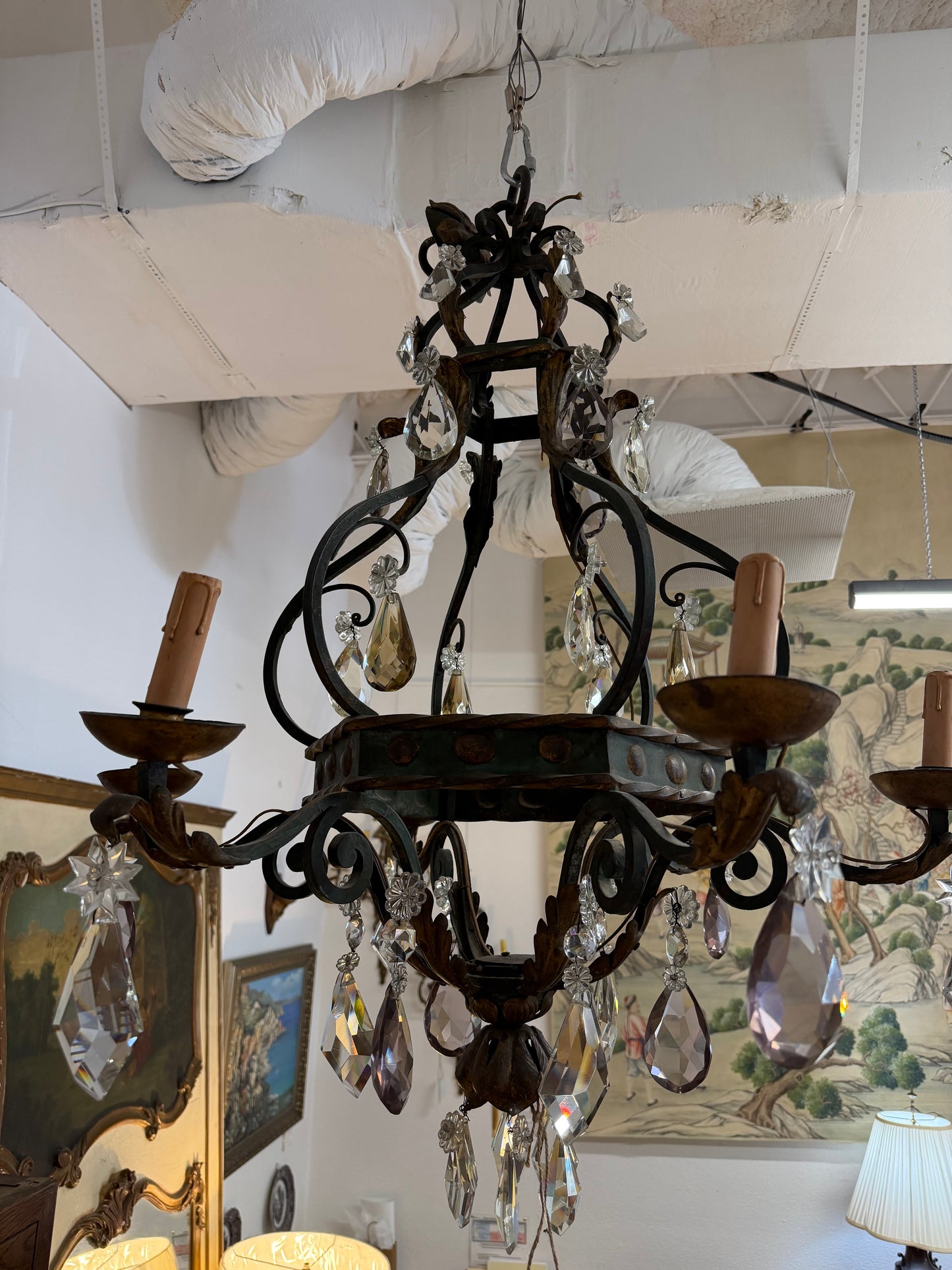 Chandelier, Black Iron And Crystal