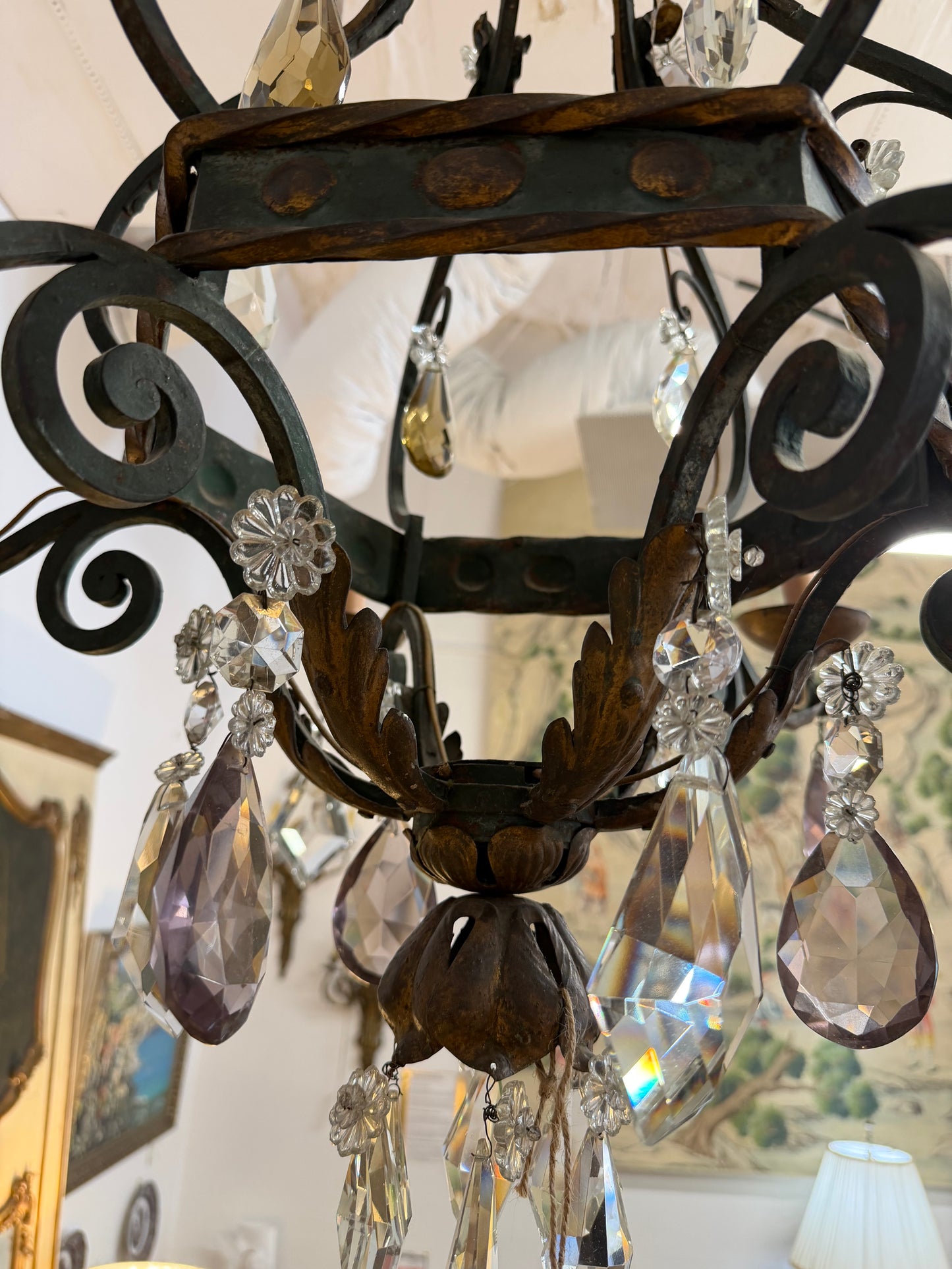 Chandelier, Black Iron And Crystal