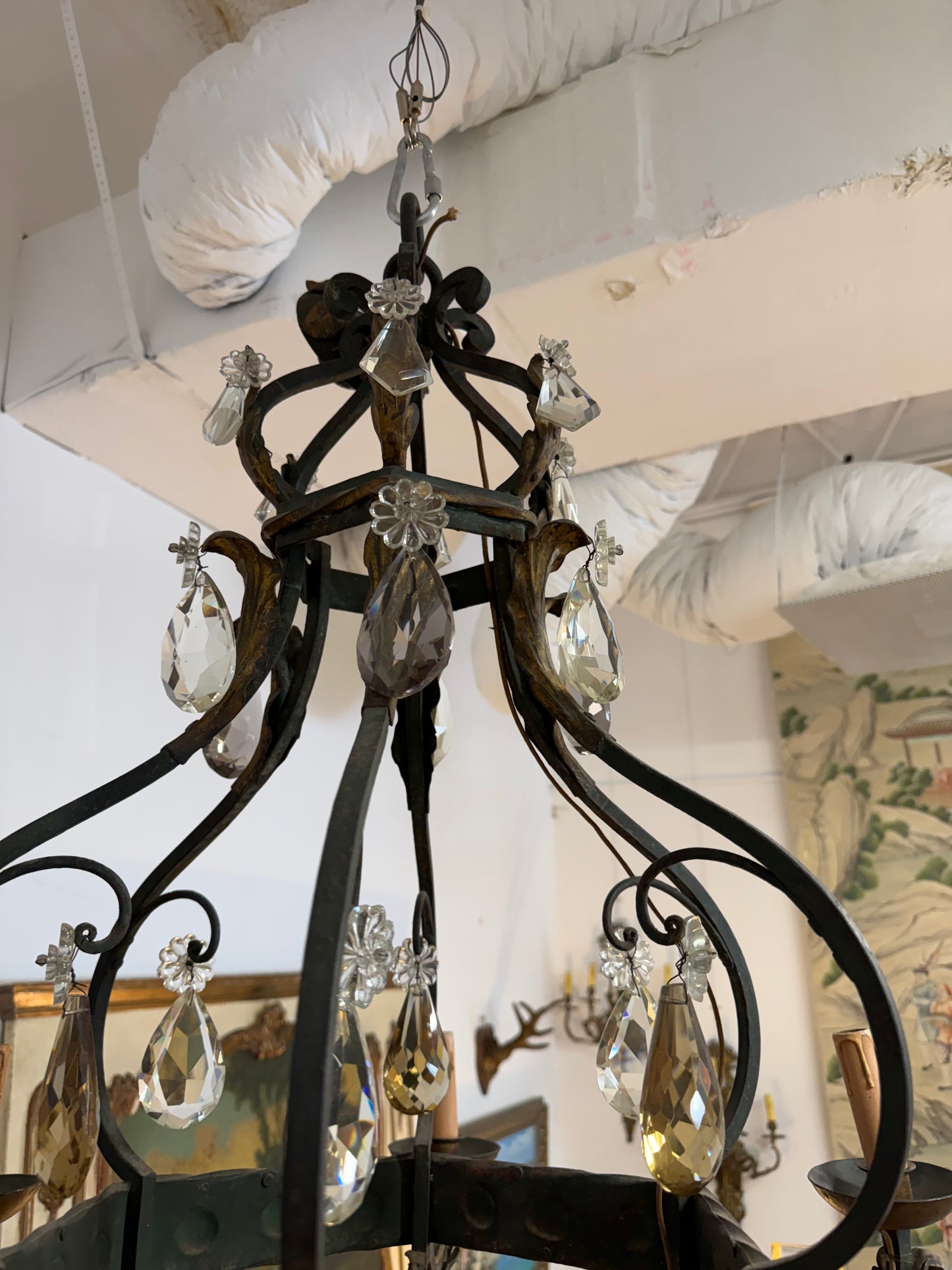 Chandelier, Black Iron And Crystal