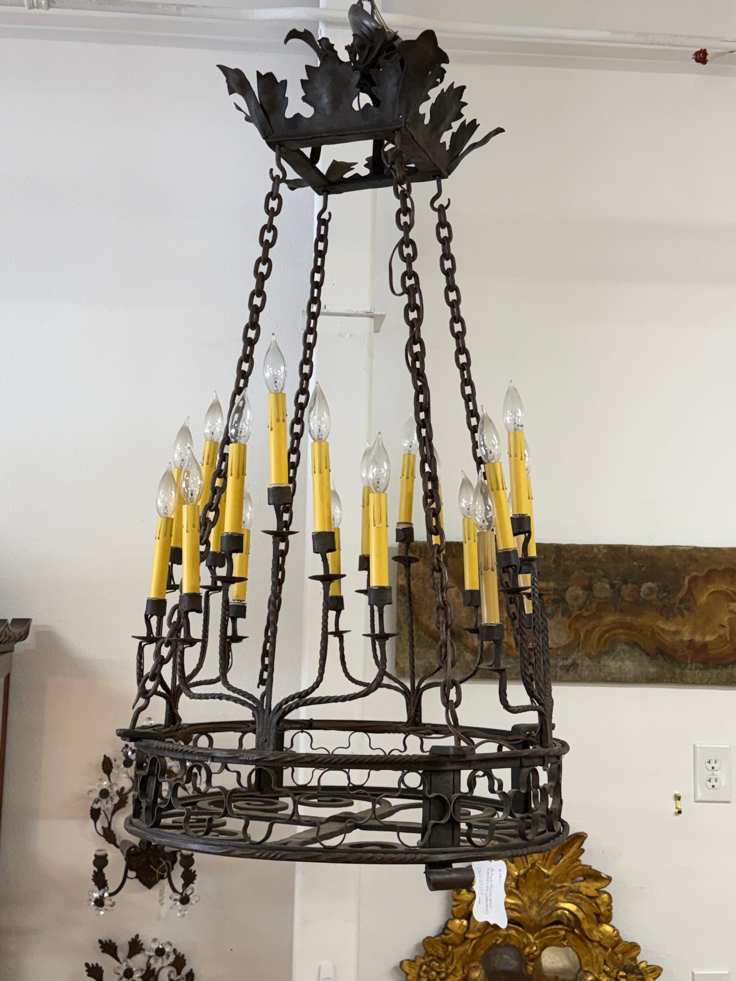 Antique French Iron Chandelier, Rewired