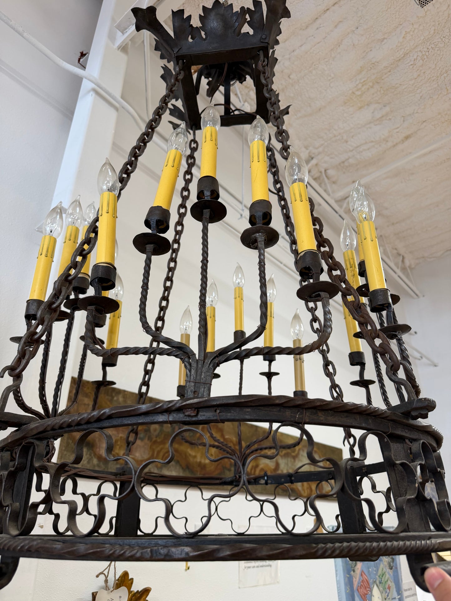 Antique French Iron Chandelier, Rewired