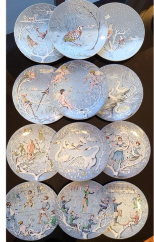 Vintage 1970s Haviland Limoge & Remy Hetraue the Twelve Days of Christmas Plates | Set of 12