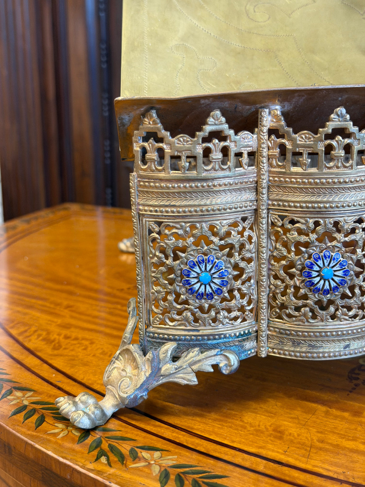 19th Century NEO-Gothic Gilt Bronze and Brass Alter Bible or Missal Stand Enamel Cloisonné Medallions
