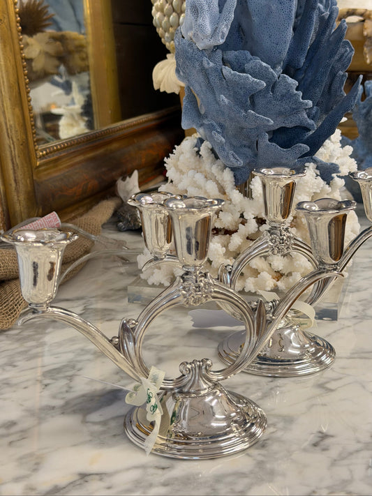 Pair of Vintage Silver Plate "Spring Flowers" Candelabras Art Noureau