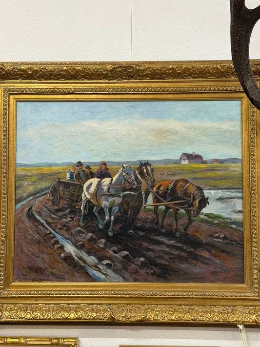 Horses Pulling Carts by Janos Viski  Hungry (1891-1987)