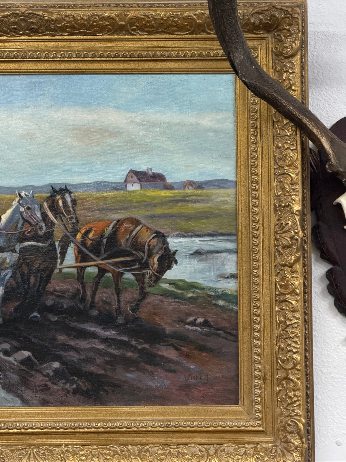 Horses Pulling Carts by Janos Viski  Hungry (1891-1987)