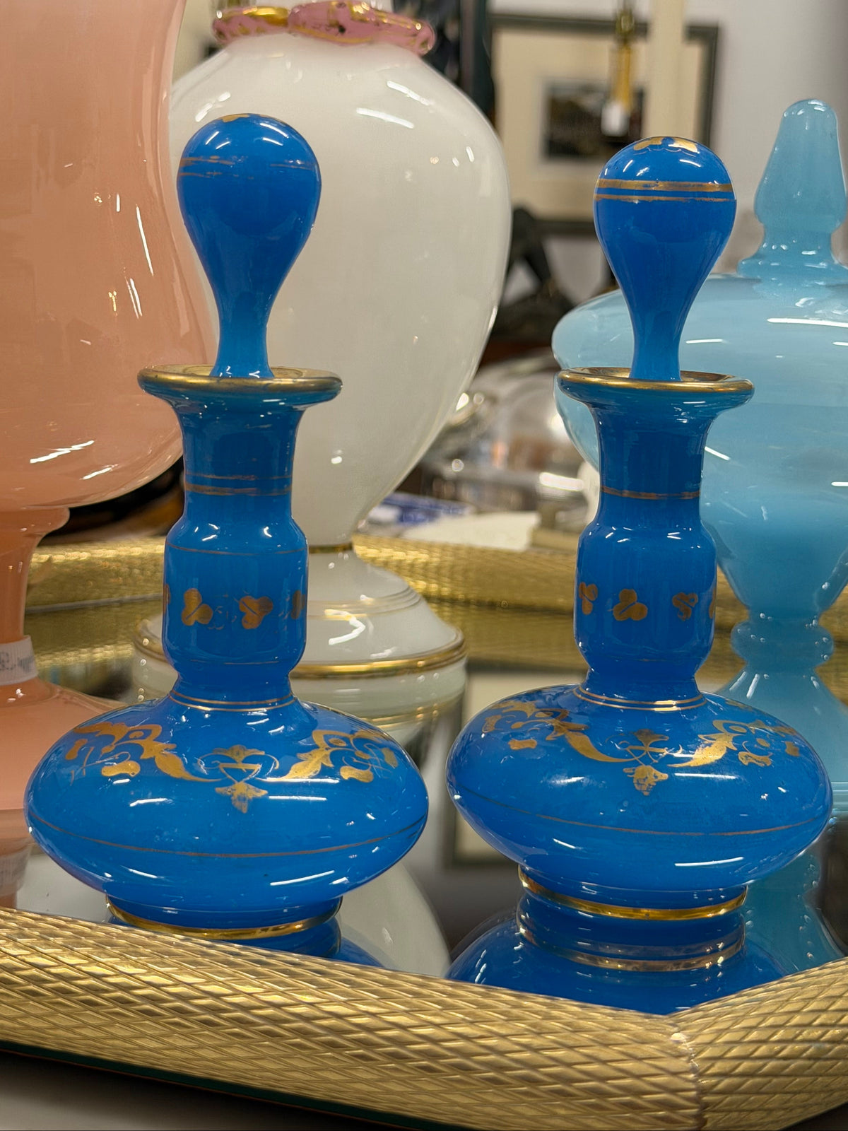 19th Century, Early 1800's Jean-Baptiste Hand Painted French Opaline Bottles