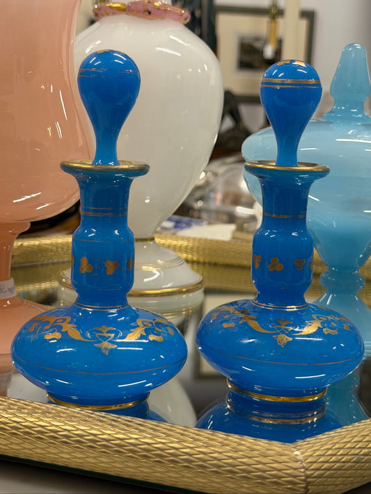 19th Century, Early 1800's Jean-Baptiste Hand Painted French Opaline Bottles