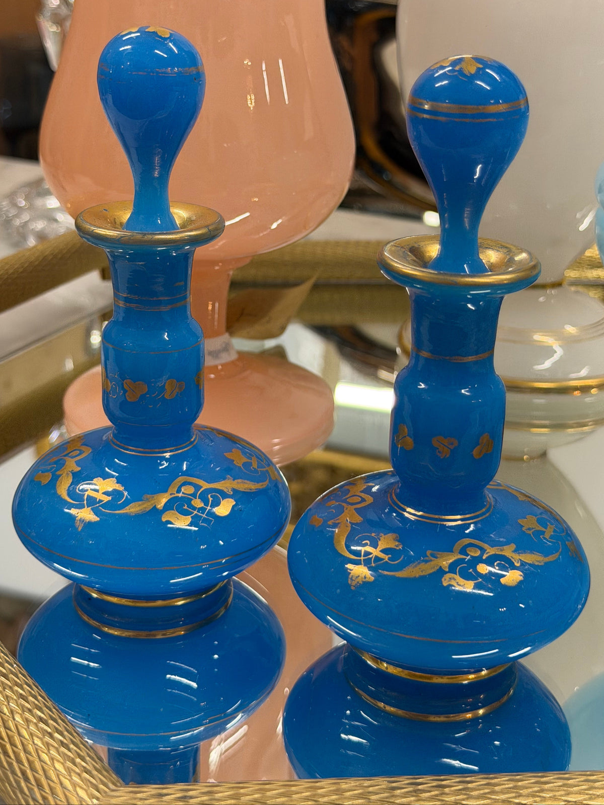 19th Century, Early 1800's Jean-Baptiste Hand Painted French Opaline Bottles