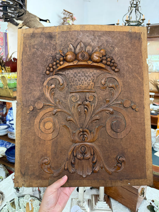 Antique Hand Carved Wooden Decorative Panel