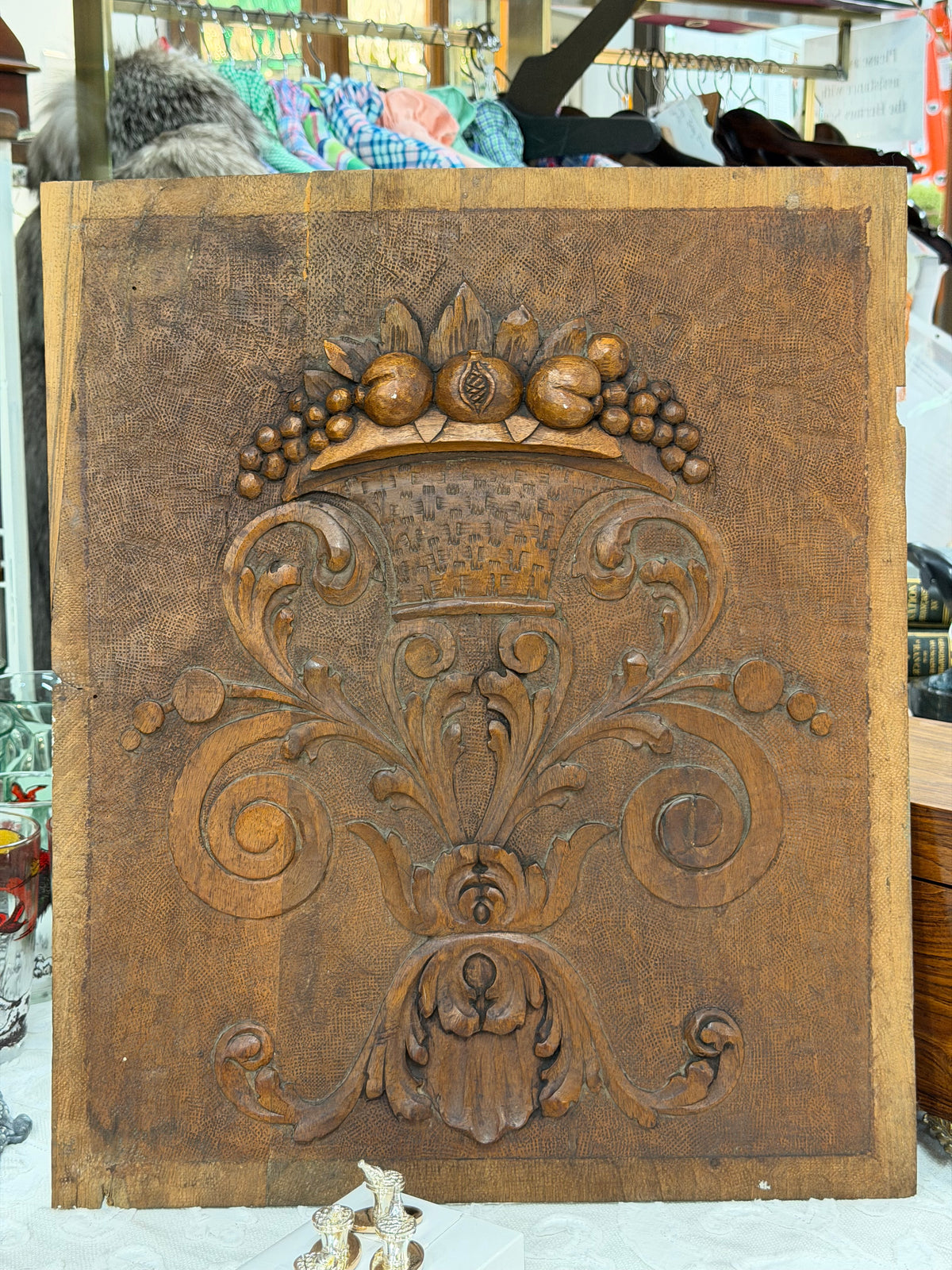 Antique Hand Carved Wooden Decorative Panel