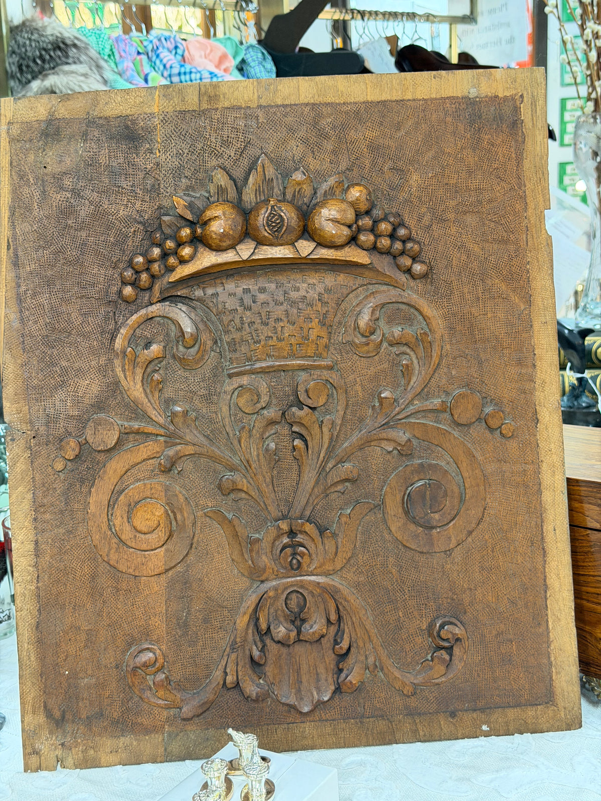 Antique Hand Carved Wooden Decorative Panel
