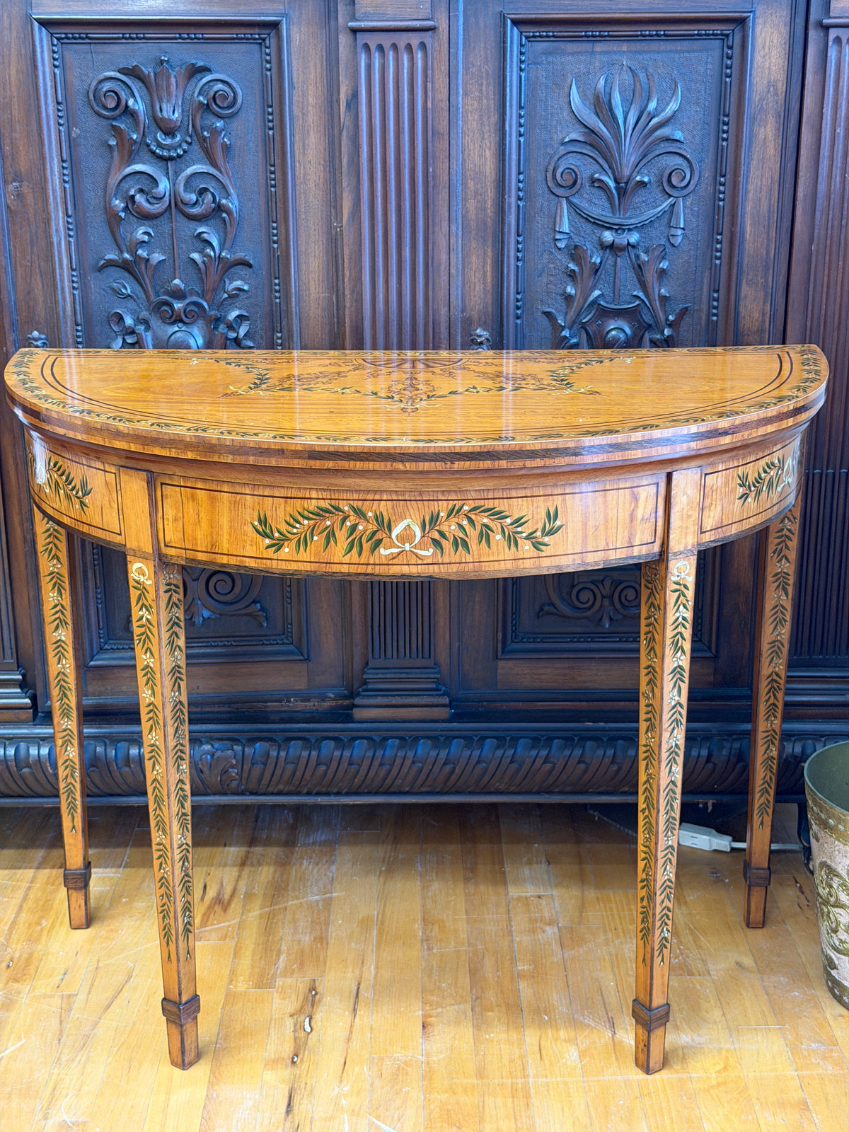 Antique Handpainted Demilune Table