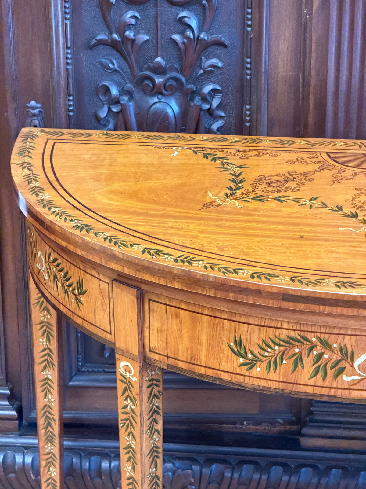 Antique Handpainted Demilune Table
