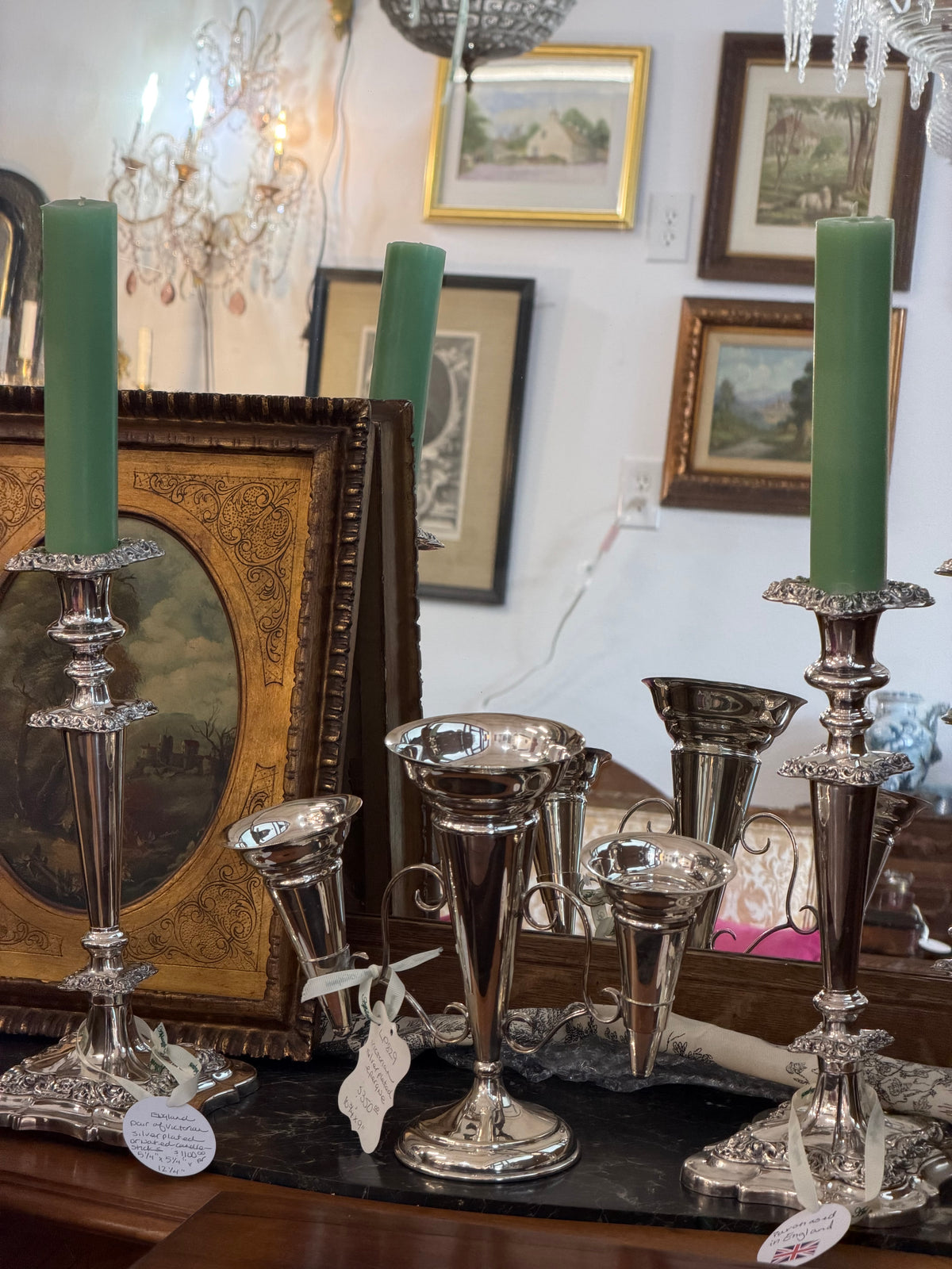 England Pair of Victorian Silverplated Ornated Candlesticks
