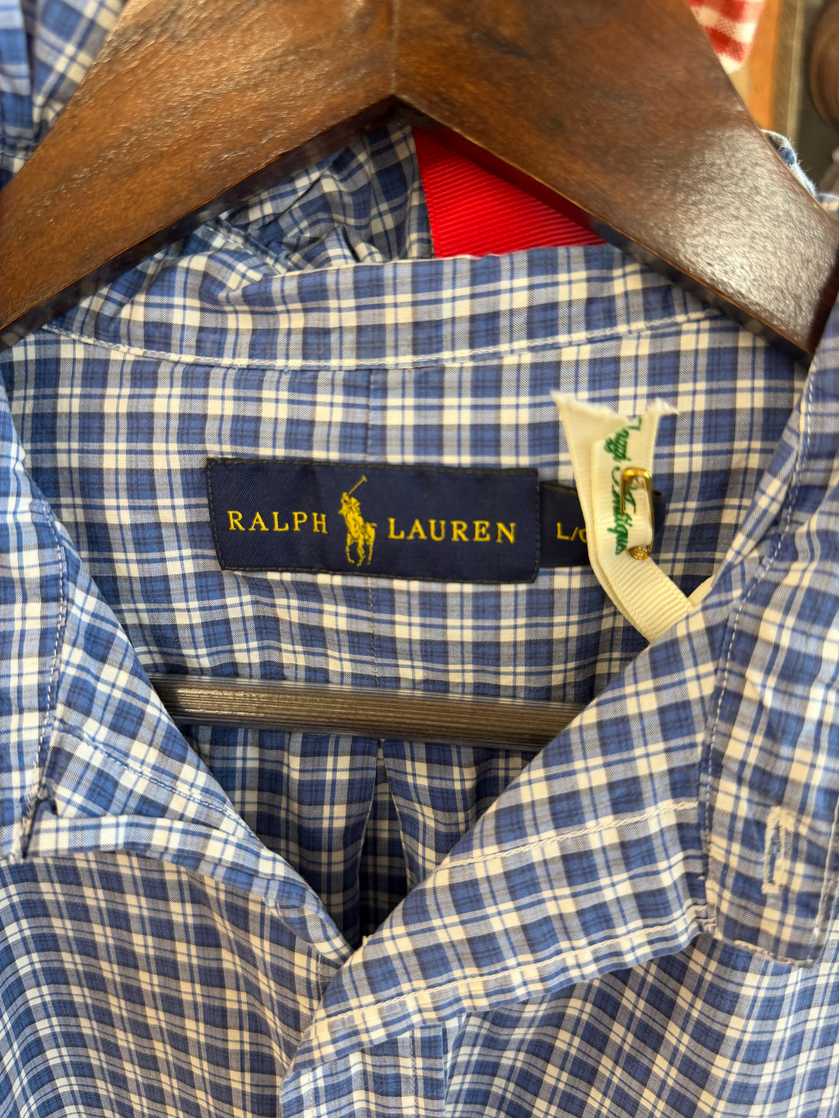 Ruffle Ralph Lauren Blue and White Checkered Polo with Blue Pony | Size L
