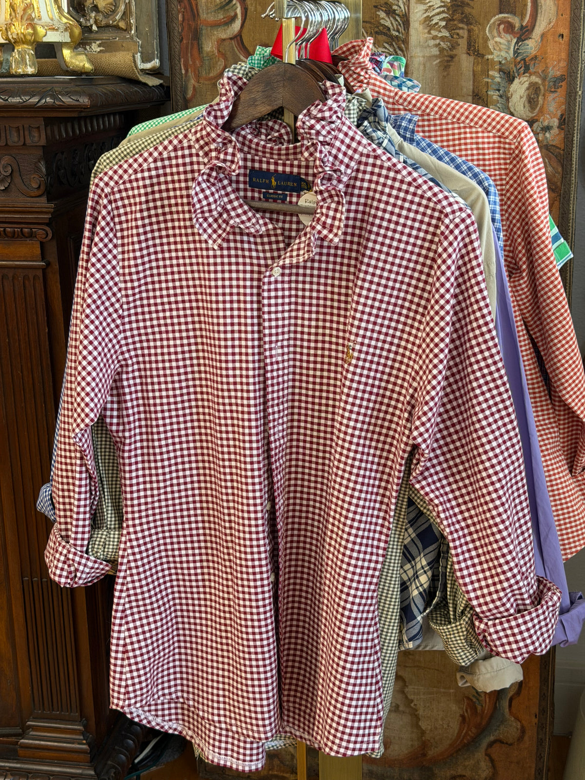 Ruffle Ralph Lauren Maroon and White Checkered Dress | Size 8