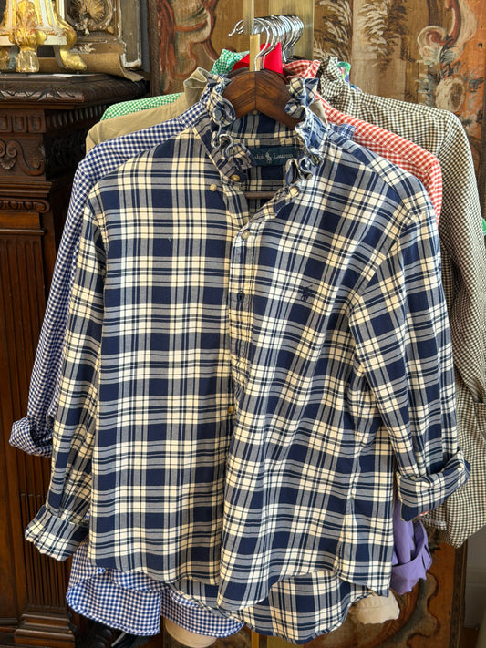 Ruffle Ralph Lauren Blue & White Plaid Polo | Size M