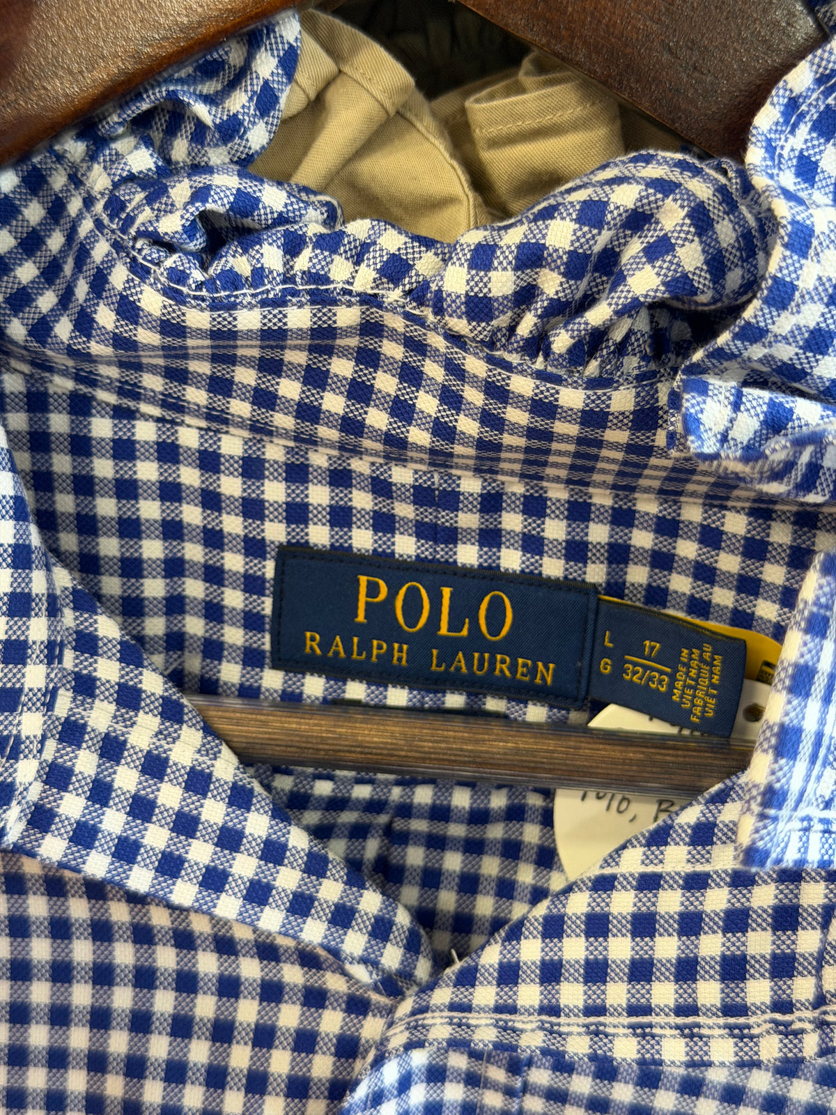 Ruffle Ralph Lauren Blue & White Plaid Polo | Size L