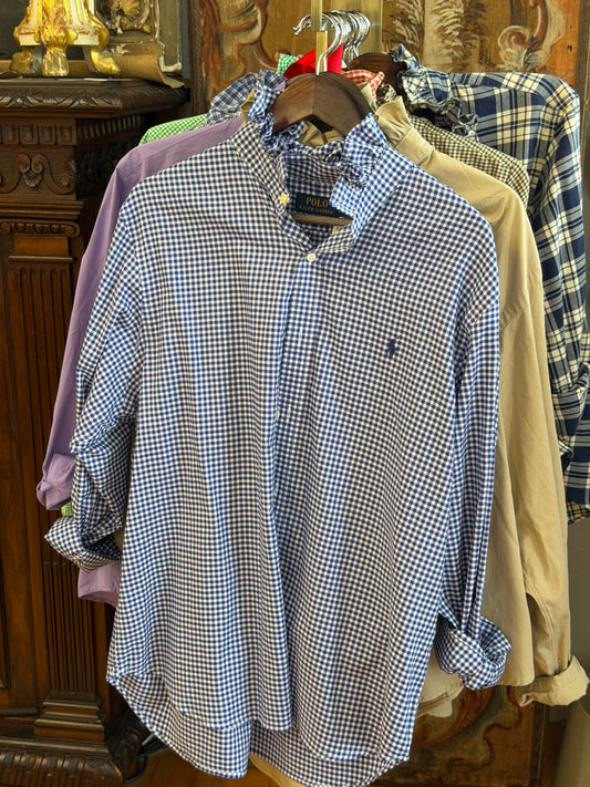 Ruffle Ralph Lauren Blue & White Plaid Polo | Size L