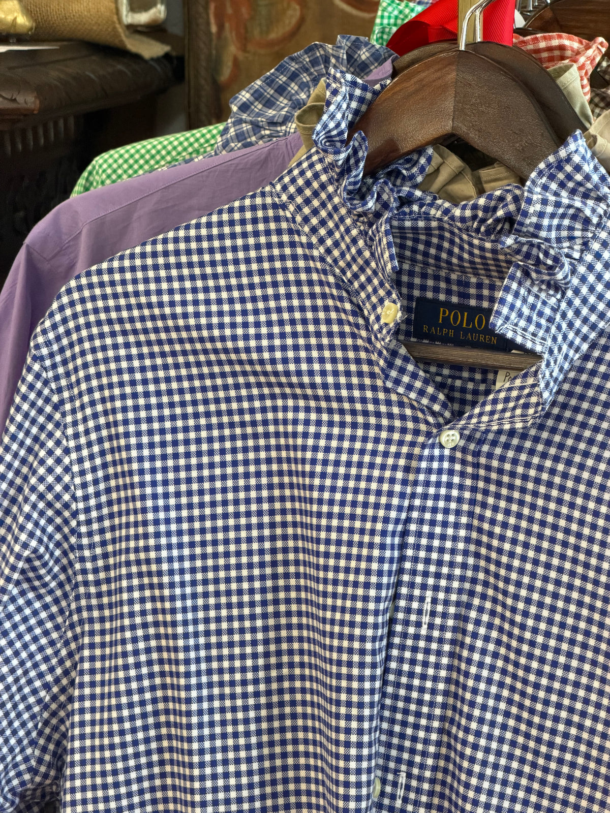 Ruffle Ralph Lauren Blue & White Plaid Polo | Size L