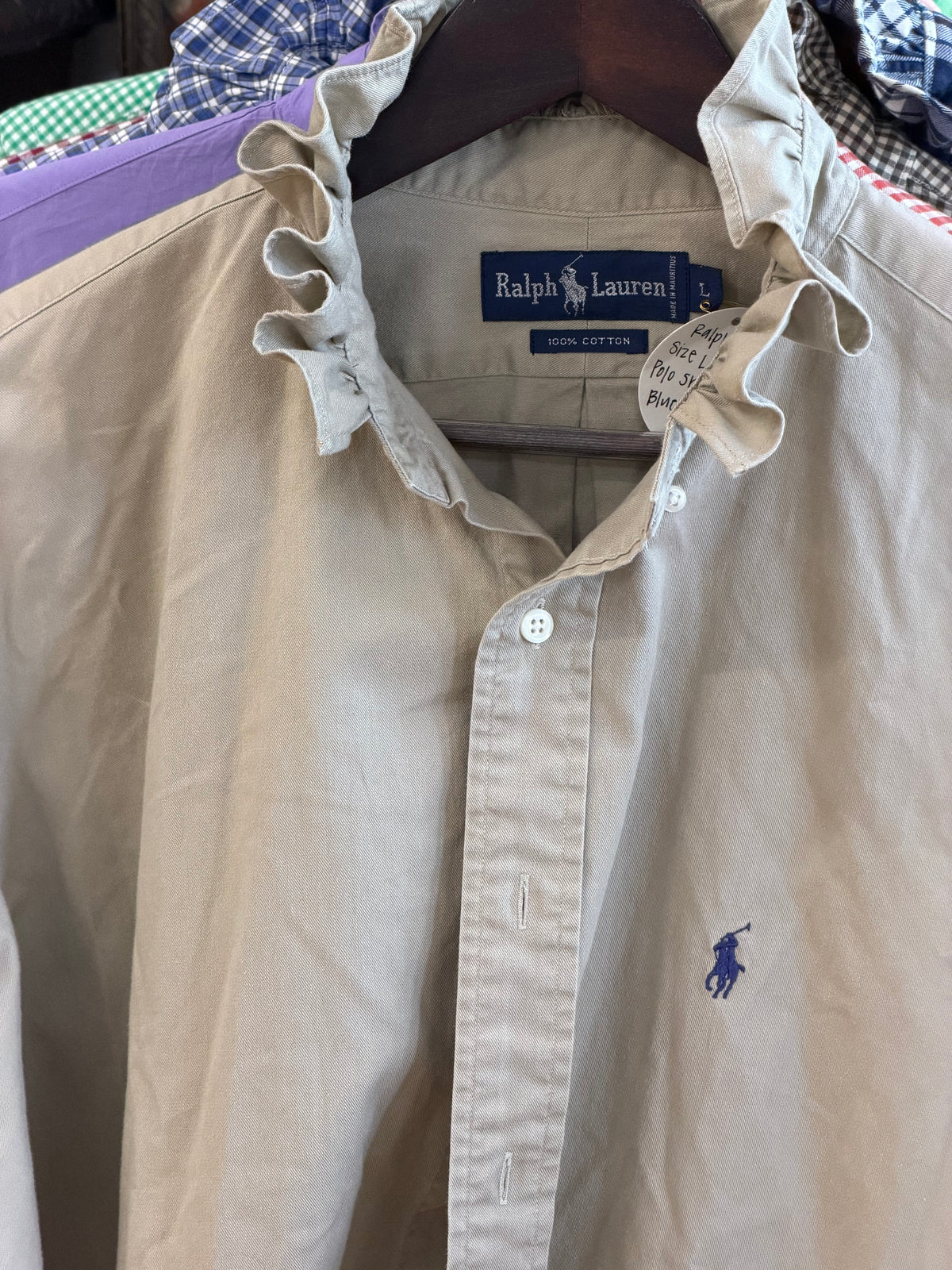 Ruffle Ralph Lauren Tan w/ Blue Polo Shirt | Size L
