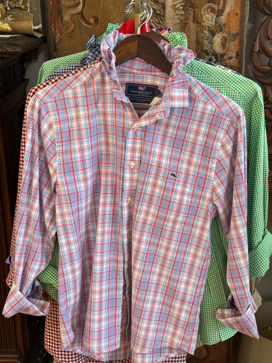 Vintage Ruffle Vineyard Vines Pink, Blue, & White Plaid | Size S