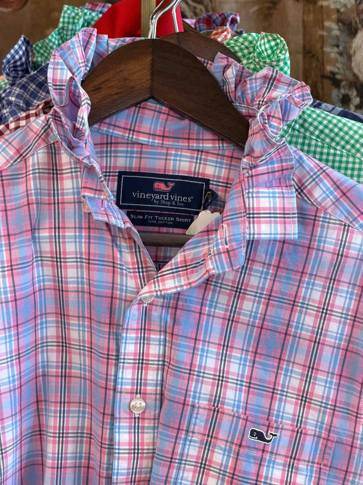 Vintage Ruffle Vineyard Vines Pink, Blue, & White Plaid | Size S