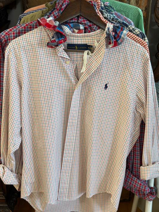 Ralph Lauren Red, White & Blue Plaid Polo | Size M