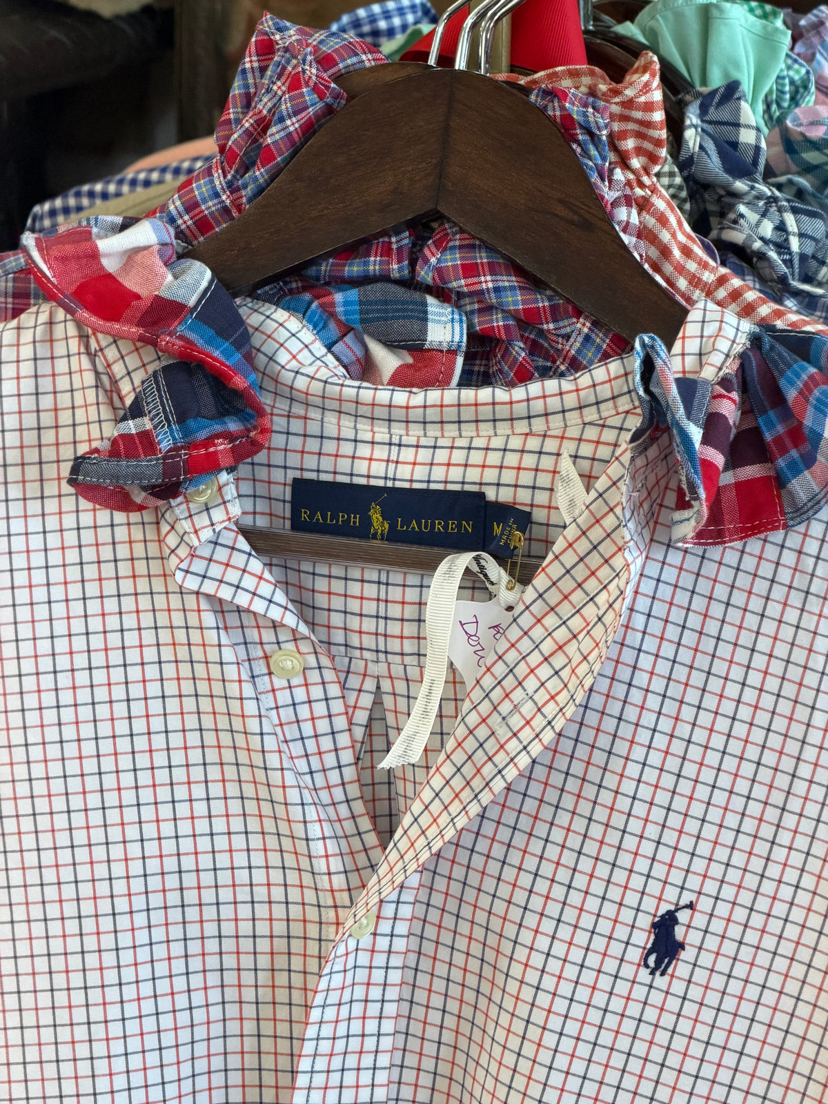 Ralph Lauren Red, White & Blue Plaid Polo | Size M