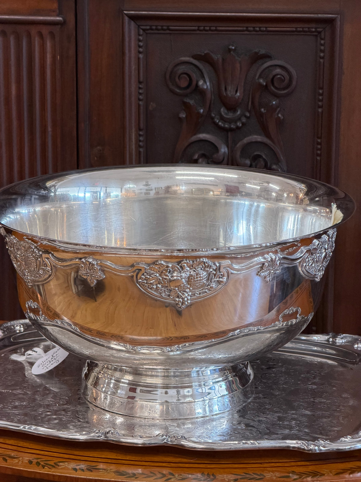 Vintage Silverplate Punch Bowl with Embossed Fruit Rim
