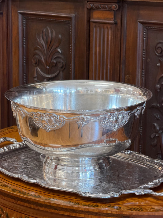 Vintage Silverplate Punch Bowl with Embossed Fruit Rim