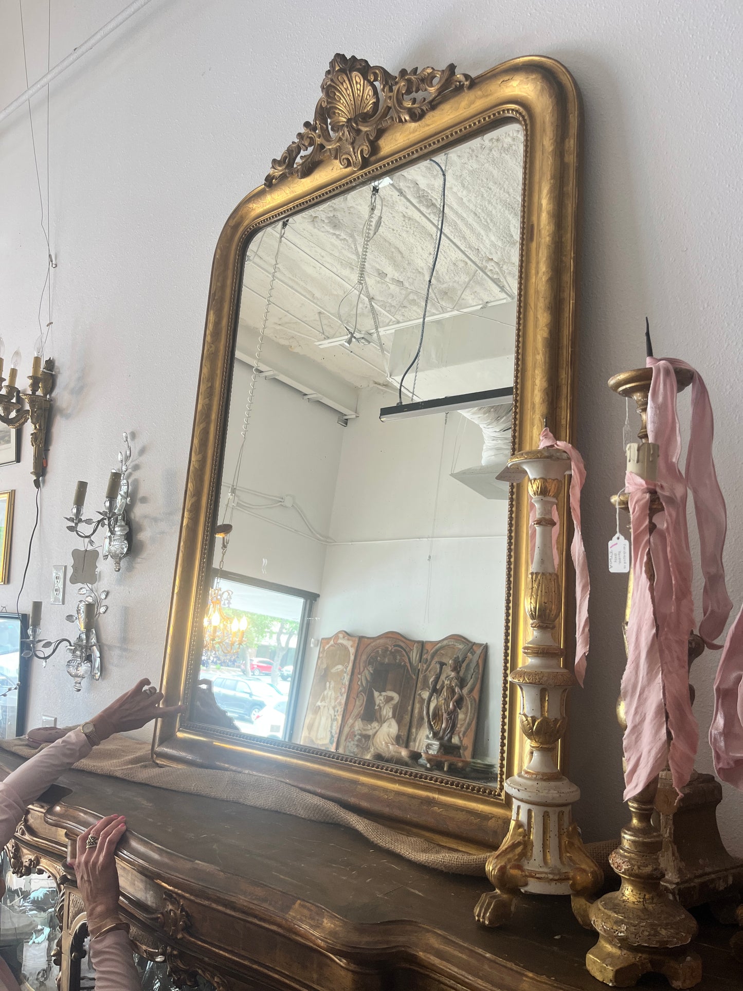 Louis Phillippe Large Gilded Mirror, 60.5"T 40"W X 2"