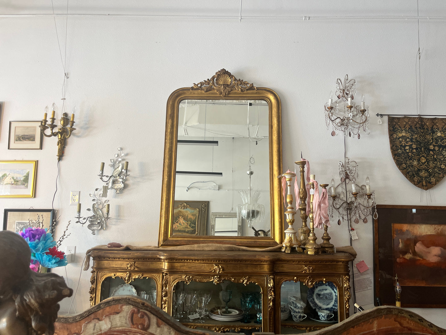 Louis Phillippe Large Gilded Mirror, 60.5"T 40"W X 2"