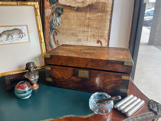 Victorian burr walnut brass-bound writing desk