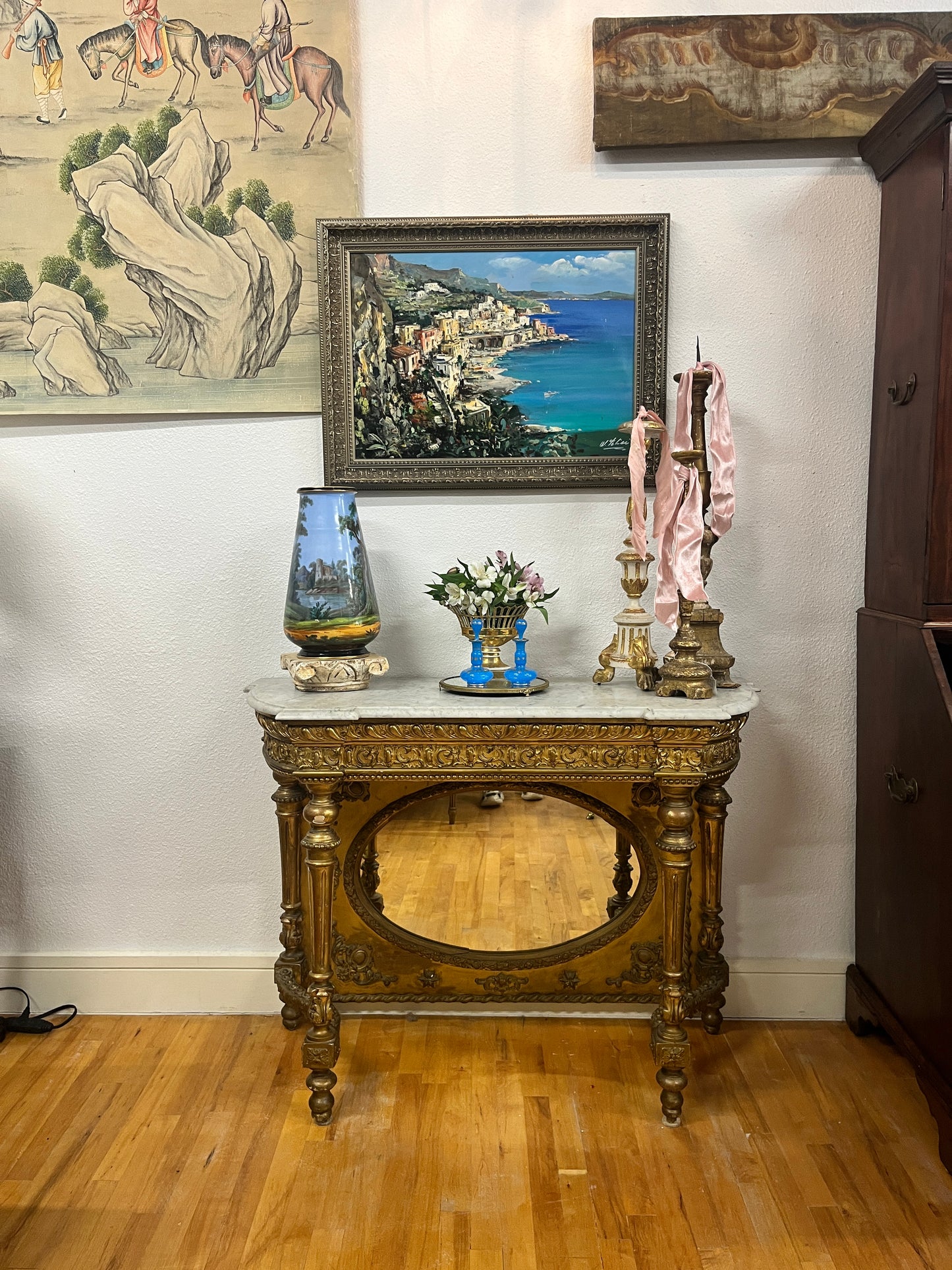 Louis XVI style Giltwood mirrored Petticoat table