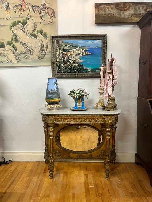 Louis XVI style Giltwood mirrored Petticoat table
