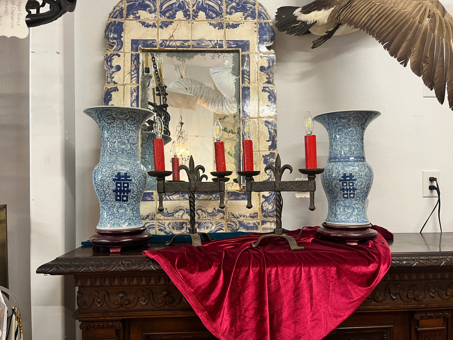 Pair of French iron candelabra lamps (wired & functional!)