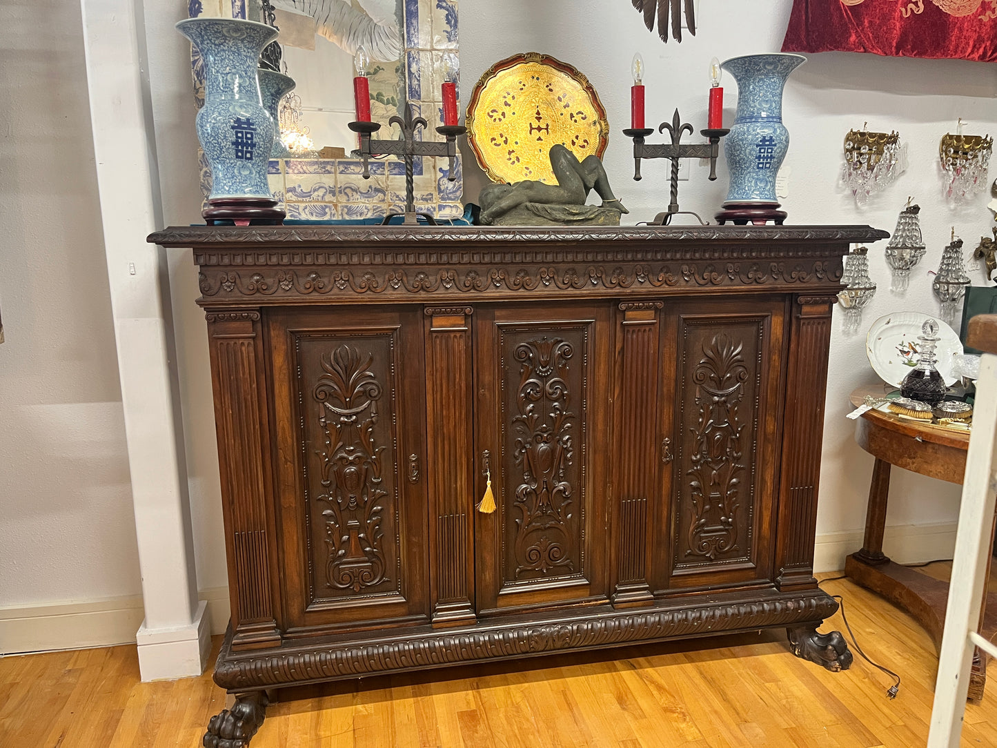 Italian renaissance revival carved walnut lift top cabinet