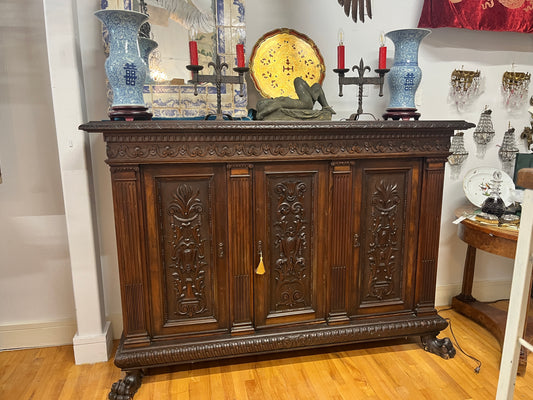 Italian renaissance revival carved walnut lift top cabinet
