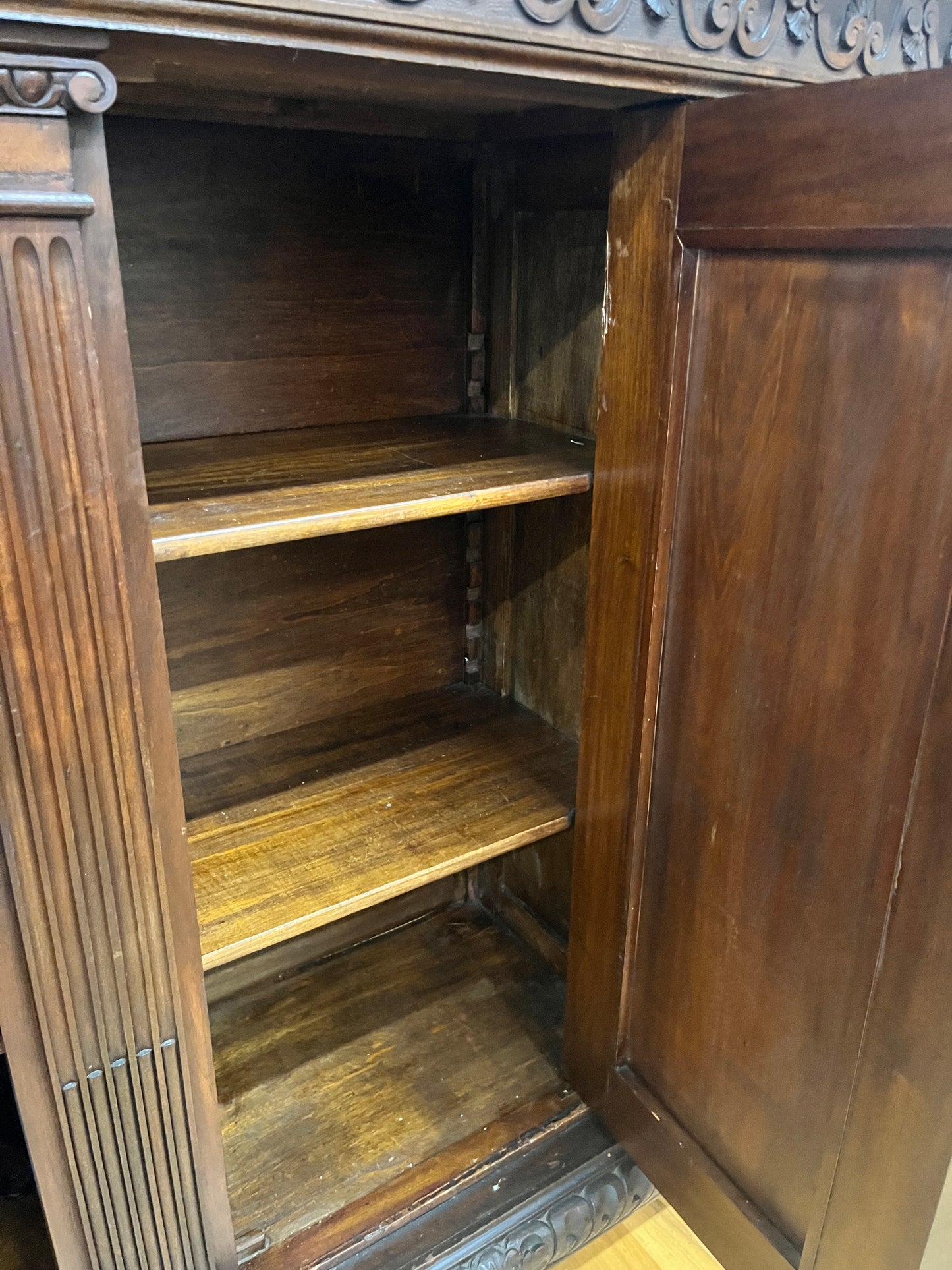 Italian renaissance revival carved walnut lift top cabinet