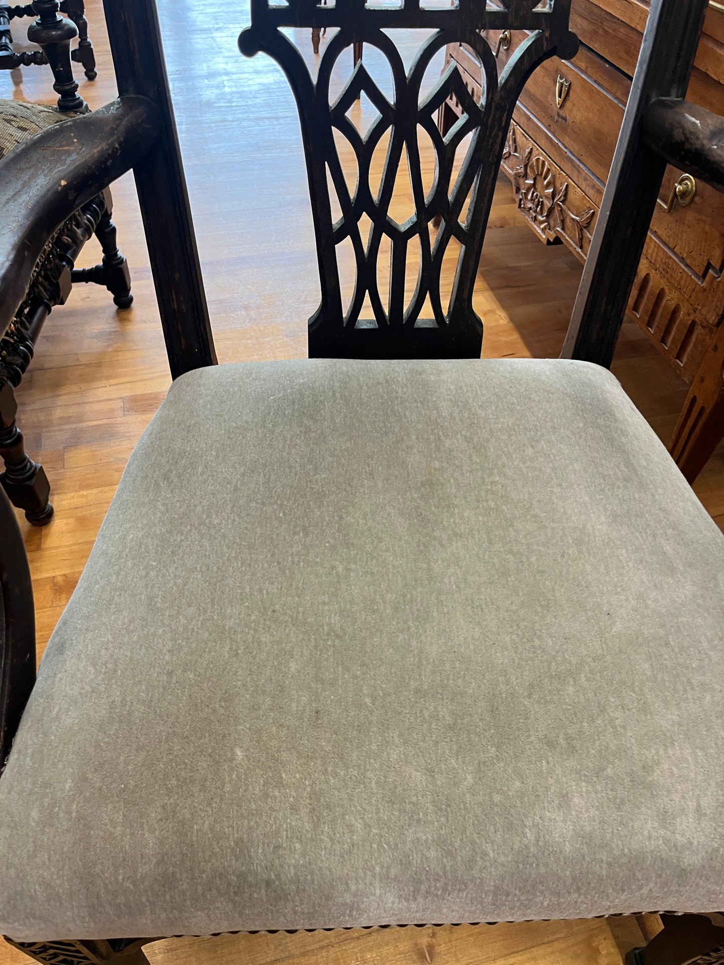 Late 1800s chippendale-style chinoiserie carved arm chair (sold separately)