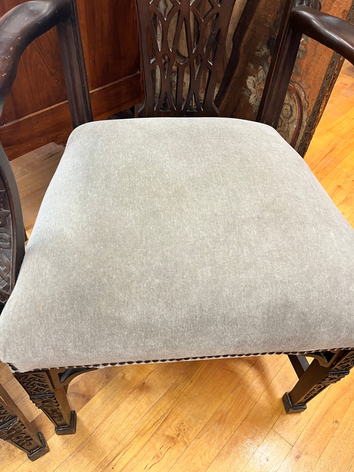 Late 1800s chippendale-style chinoiserie carved arm chair (sold separately)