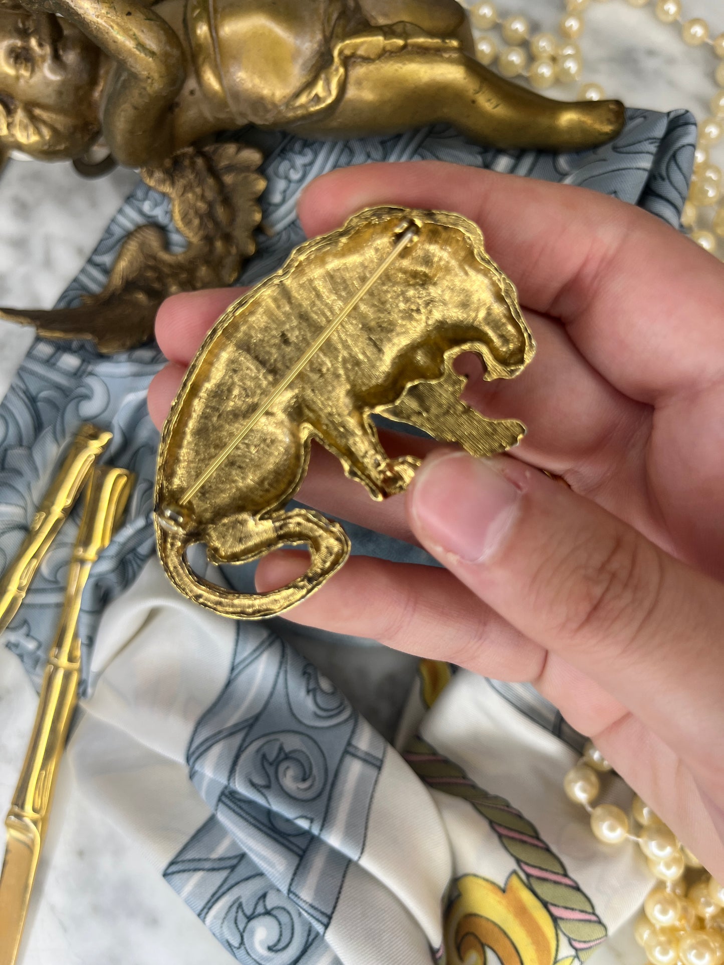 Vintage Lion Brooch with Rhinestones